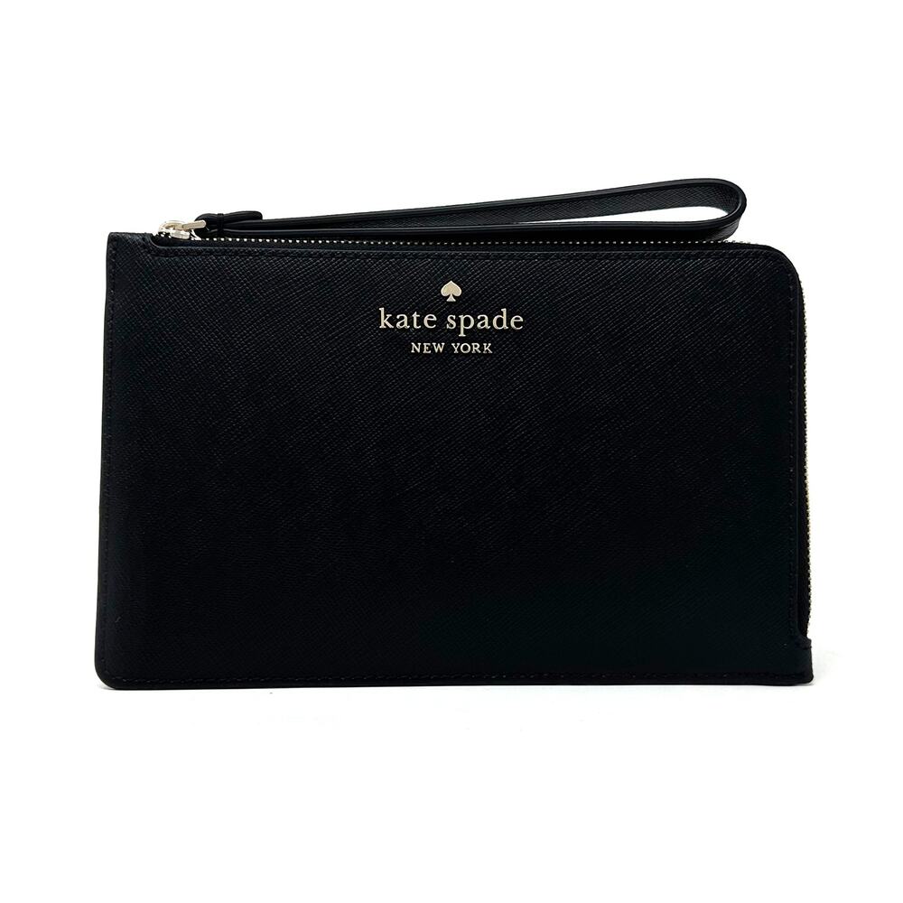 Kate Spade Staci Medium L-Zip Wristlet Wallet in Black Leather wlr00134